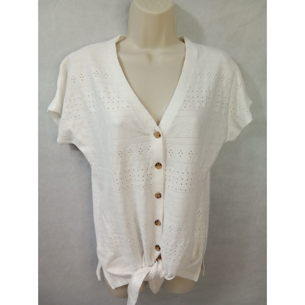 Como‎ Blu Women Medium Button Up Short Sleeve Blouse White